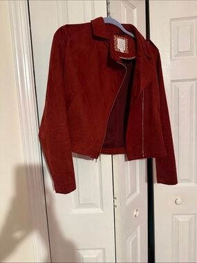 LC Lauren Conrad Rust Red Suede Moto Jacket